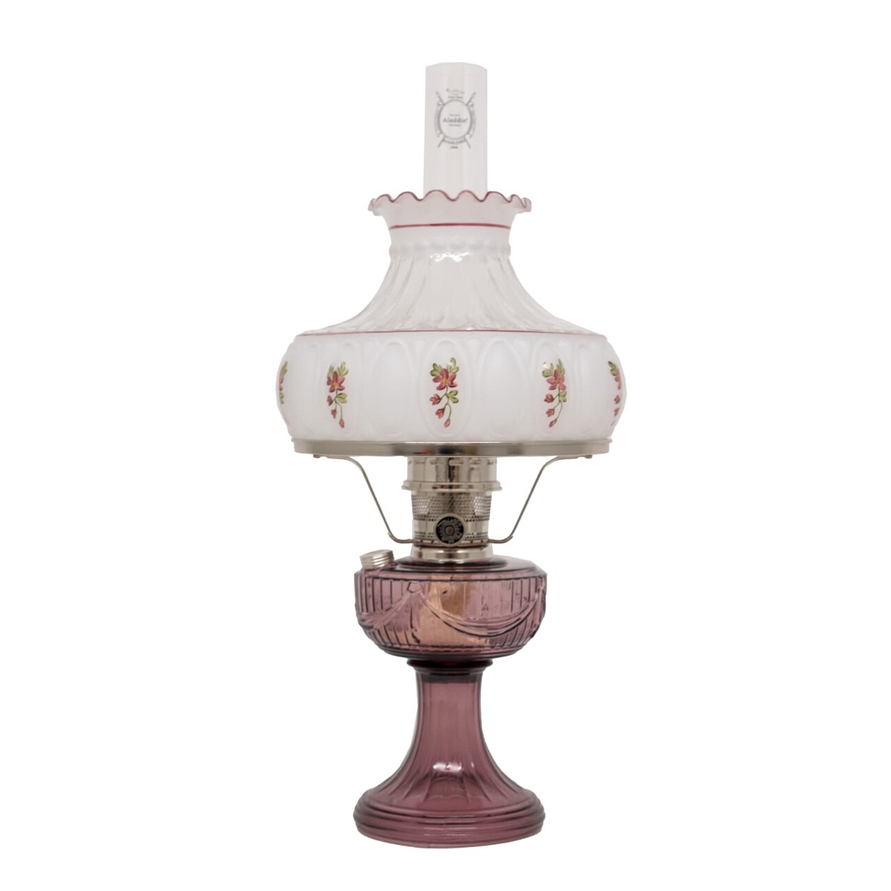 Aladdin Amethyst Lincoln Drape Table Oil Lamp with Rose Shade and Nickel Trim, Classic Vintage Design and Bright Illumination